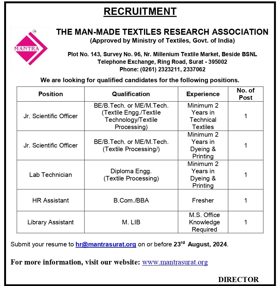 Library Assistant Vacancy At Mmtra, Ministry Of Textiles