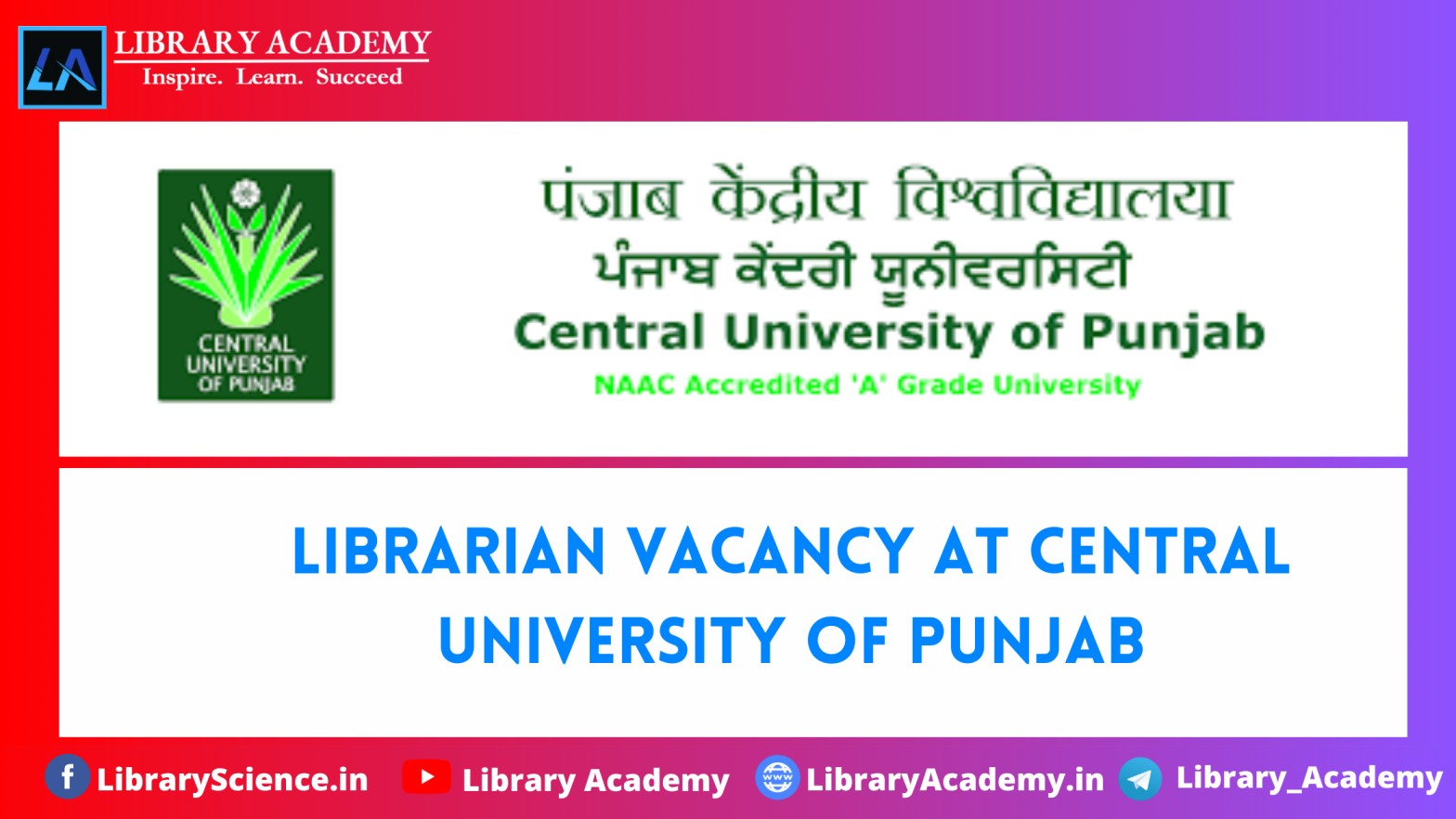 Librarian Vacancy At Central University Of Punjab Lislinks