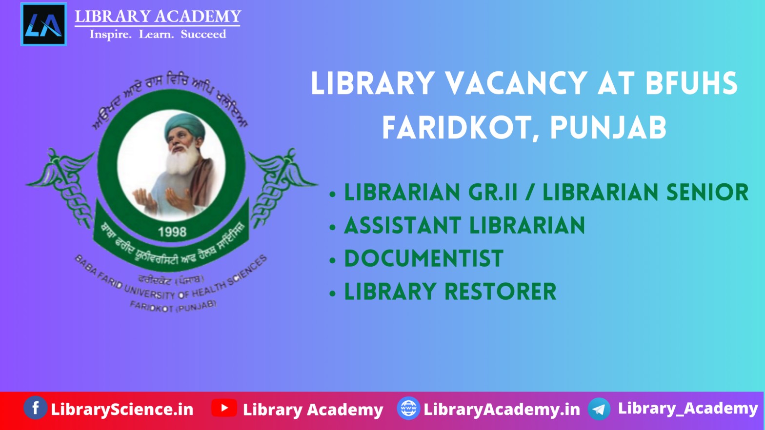 Library Vacancy At Bfuhs Punjab